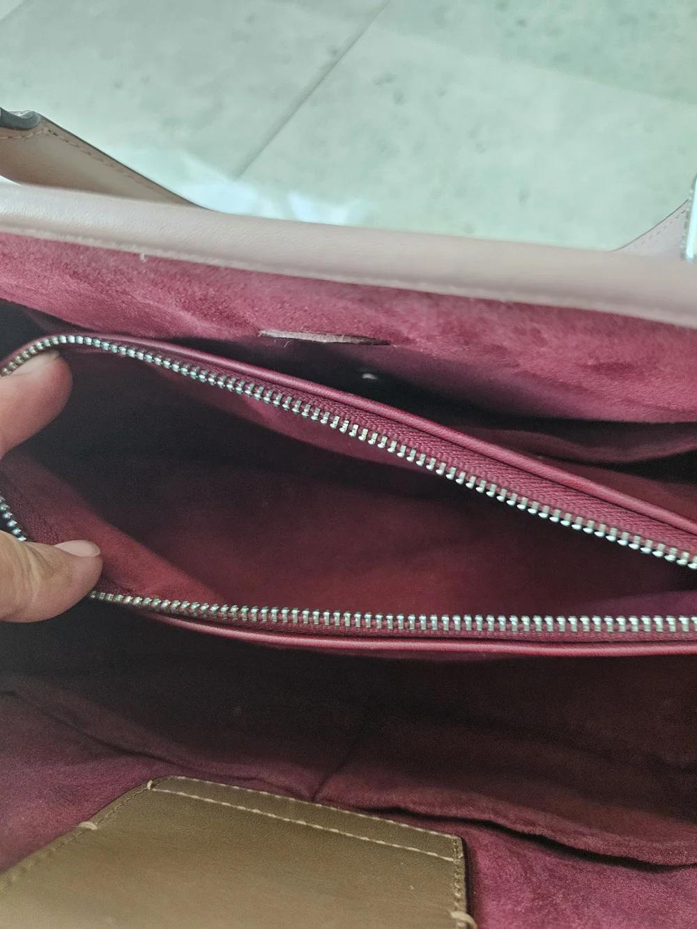 COACH Signature Debossed Patent LEATHER Margot Carryall​ - Blush Pink/Dark Nude